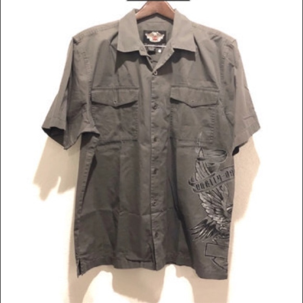 Men’s Garage Harley Davidson Gray Work Button Cas… - image 1
